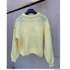 Never Worn. Color: Light Yellow H&m Casual Chunky Knit Sweater, Casual H&m Chunky Knit Sweater, Spring Acrylic Sweater With Pointelle Knit, Spring Acrylic Cropped Sweater, Yellow Pointelle Knit Sweater For Winter, H&m Knitted Sweater, H&m Casual Textured Knit Sweater, Knitted Cropped Sweater For Spring, H&m Casual Oversized Sweater