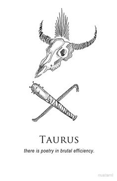 an image of taurus with two crossed swords and skull in the middle, on a white background