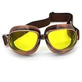 a pair of goggles with yellow tinted lenses on the front and side of it