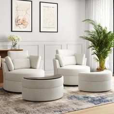 a living room filled with furniture and a potted plant