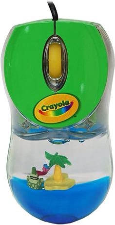 a green and blue toy with a small boat in it