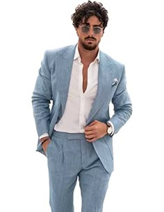 PRICES MAY VARY. 【Premium Material】:55% Linen, 45% Cotton;The fashion men long sleeve linen suits sets for beach wedding is made from light linen material,Peak lapel blazer with flap pockets design. 【Occasion】--Romantic wedding, kinds of parties,anniversary, prom,business meeting summer beach and daily work. Classic color shows your taste and make you modern and elegant.Good Gift Choice to Your Father,Friend or Boyfriend! 【How to choose Size】--XXS≈34, XS≈36, S≈38, M≈40, L≈42, XL≈44, XXL≈46, 3XL≈ Linen Suit For Men, Beach Wedding Groom Attire, Mens Beach Wedding Attire, 3 Piece Suit Men, Suits Groomsmen, Blazer Pants Set, Linen Suits For Men, Tuxedos Wedding, Beach Wedding Groom