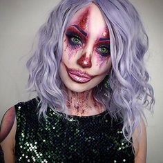 Party clown glitter makeup Halloween ideas IG @TheTrashMask Macabre Makeup, Skeleton Clown, Clown Quotes, Gangster Clown, Halloween Makeup Clown, Fantasy Make-up, Halloween Make-up Looks