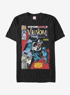 Get up close and personal with your favorite anti-hero on this black short sleeve tee. A distressed comic book cover shows off Venom across the front of this to-die-for comic book style. Venom Lethal Protector, Lethal Protector, Venom T Shirt, Marvel Venom, Comic Book Style, Marvel Comic Books