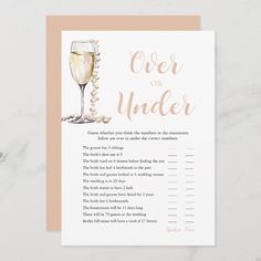 a card with the words over or under written on it and a glass of wine