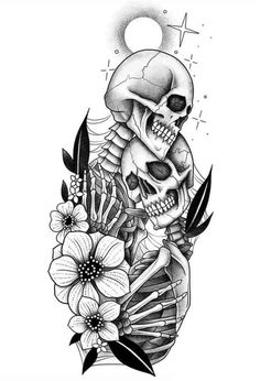 a skull and flowers tattoo design