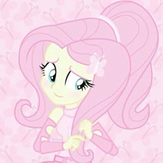 a pink pony with long hair and big eyes