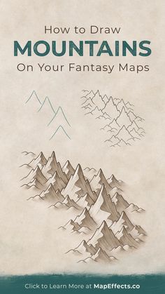 How to draw mountains on your fantasy maps - cartography tutorial How To Make Your Own Fantasy Map With Rice, How To Draw Forests On A Map, Fantasy Map Drawing Cartography, Fantasy Map Mountains, Map Fantasy Art, Fanasty Map, Fairy Map, Fantasy Map Drawing Ideas, Making A Map