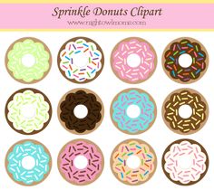 six donuts with different colored sprinkles are shown in this image,