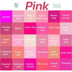 the pink color scheme is shown with different colors and names for each type of item