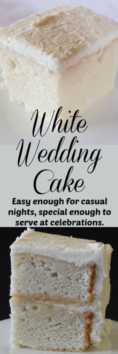 a white wedding cake on a plate with the title overlaying it's image