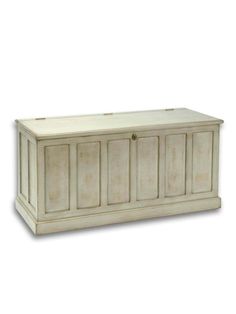 a large white wooden chest with doors on the top and bottom, in front of a white background