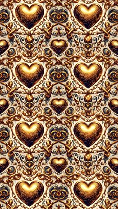 an abstract background with hearts and swirls in gold, brown and blue colors photo