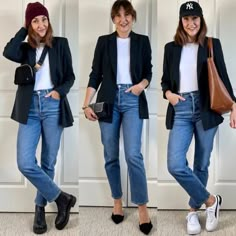 Mom Jeans Styling, Poland Outfits, Ankle Jeans Outfit, Travel Capsule Wardrobe Spring, Levi Jeans Outfit, Levi Wedgie Straight Jeans, Denim 2023, Business Casual Capsule Wardrobe, Blue Blazer Outfit