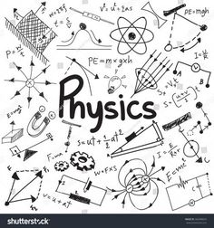 the word physics surrounded by hand drawn symbols