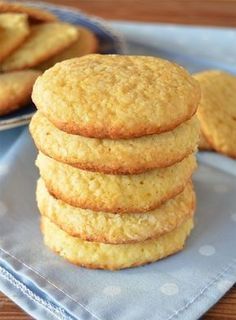 a stack of cookies sitting on top of a blue plate