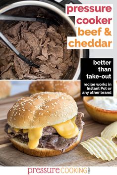 an advertisement for pressure cooker beef and cheddar