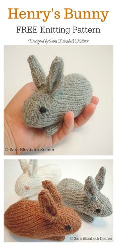 there are three crocheted rabbits in the hand and one is holding an animal