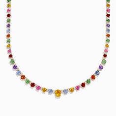 Effy Watercolors 14K Gold Multi Sapphire and Diamond Necklace Multi Sapphire Necklace, Fine Jewelry Multicolor Oval Necklace, Effy Necklaces, Sea Stars, Multi Sapphire, Round Necklace, Sea Star, Effy Jewelry, Yellow Stone