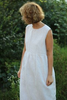 Linen dress Striped Linen Dress For The Beach, Striped Linen Beach Dress, Summer Striped Linen Dress, White Vertical Stripes Dress For Daywear, Striped Linen Summer Dress, Striped Cotton Dress For Garden Party, Everyday Summer Linen Dresses, Casual Striped Linen Dress, Linen Summer Dress