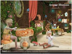 Sims 4 Fairy Furniture, Sims 4 Fairy Build Cc, Sims 4 Fairy Furniture Cc, Forest Fantasy Creatures, Sims 4 Cc Fairycore Furniture, Hay Seating, Sims Furniture, Fairy Bed, Japanese Lamp