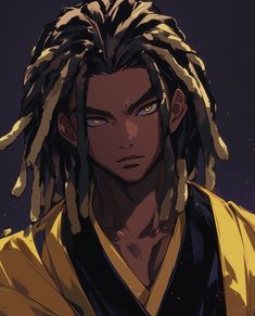 an anime character with dreadlocks looking at the camera