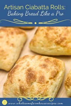 artisan ciabatta rolls baked like a pro on a cutting board with text overlay