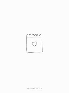 a black and white drawing of a bag with a heart on the front, against a white background