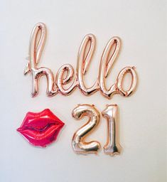 an image of balloons with the words hello 25 on them and a red lip in the middle