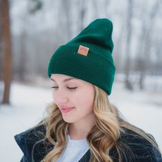 Three Tree Foldover Beanie - Emerald - The Montana Scene Fold Over, Store Fronts, All Design, One Size Fits All, Original Design, Montana, Original Designs, Emerald, The Originals