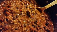 the chili has been cooked and is ready to be eaten