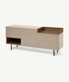 the sideboard is made from wood and has an open drawer on one side, with two