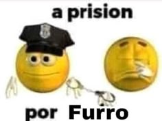 two yellow emoticions wearing police hats and holding keys to each other with caption that reads, don't let the prison por furro