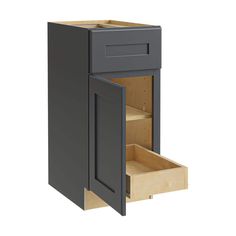 an open cabinet with drawers on the bottom and bottom drawer in between it's sides