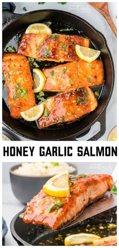 honey garlic salmon recipe Cast Iron Skillet Fish Recipes, Salmon On Cast Iron Skillet, Large Salmon Filet Recipes, Salmon Filet Recipe Pan, Cast Iron Skillet Salmon Recipes, Salmon In Cast Iron Skillet In Oven, Salmon Fillet Recipes Skillet