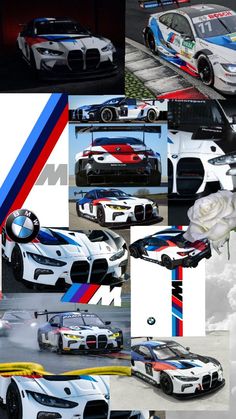 many different cars are shown in this collage with the same colors and logos on them