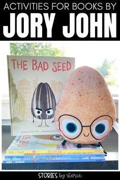 an egg with glasses sitting next to a book on top of it and the title, activities for books by jory john