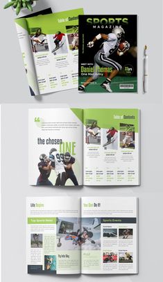 an open brochure is shown with green accents