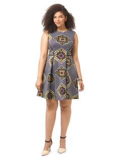 Sleeveless Dress In Mixed Print Sleeveless Patterned Dress With Abstract Print, Work Looks, Plus Size Dress, Fit And Flare Dress, African Dress, Fit And Flare, Plus Size Dresses