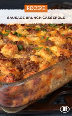 sausage brunch casserole recipe in a glass dish