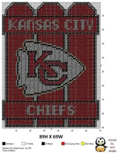 the kansas chiefs logo is shown in this cross stitch pattern, which has been designed to look