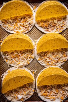 six tortillas with shredded cheese on top