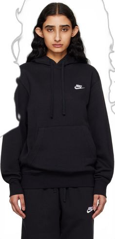 Nike Hooded Hoodie For Sports Season, Winter Hoodie With Pockets, Basic Winter Hoodie With Pockets, Hooded Sportswear Sweatshirt With Pockets, Black Hoodie With Drawstring Hood And Cozy Fit, Black Fleece Sweats With Pockets, Black Cozy Fit Hoodie With Drawstring Hood, Black Sweats With Kangaroo Pocket For Fall, Nike Hooded Sweats For Sports Season