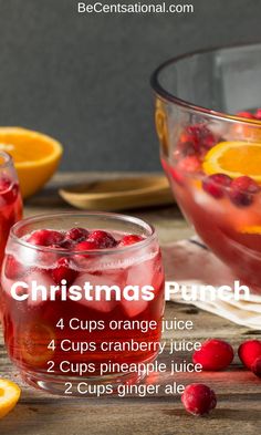 christmas punch recipe with orange slices and cranberry juice