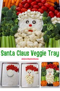 This easy Santa Claus Veggie Tray is a fun and festive way to serve fresh vegetables at a Christmas party! Made with just a few ingredients, this quick setup can be customized with your favorite veggies and dip. Not only is this Santa Claus Veggie Tray a delicious treat, but it also makes a festive centerpiece that adds holiday cheer to any gathering! Packed with fresh vegetables, this tray is the perfect healthy option for any holiday party. Holiday Veggie Trays, Santa Veggie Tray, Christmas Veggie, Lunch Stuff, Veggies And Dip, Christmas Veggie Tray, Santa Snacks, Christmas Platter, Vegetable Tray