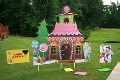 there are many candy houses on the lawn