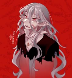 an anime character with long white hair and red eyes