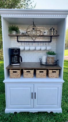 an old hutch turned into a coffee bar