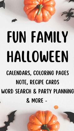 an image of halloween cards with pumpkins and bats on the background, text reads fun family halloween calendar