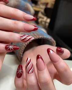 Unghie Nail Art, Red Christmas Nails, Cute Christmas Nails, Christmas Gel Nails, Her Nails, Blue Nail, White Nail, Festival Nails